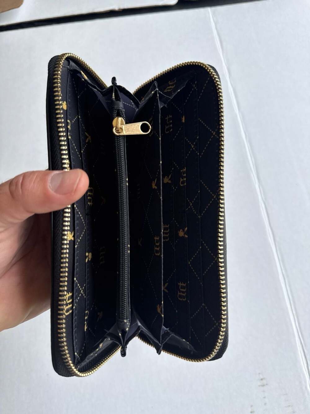 Playboy Black Embossed Bunny Logo Zip Around Wallet with Charm - Picture 5 of 5
